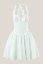 Robe blanche courte coupe trapèze à col licou avec corset - Harana