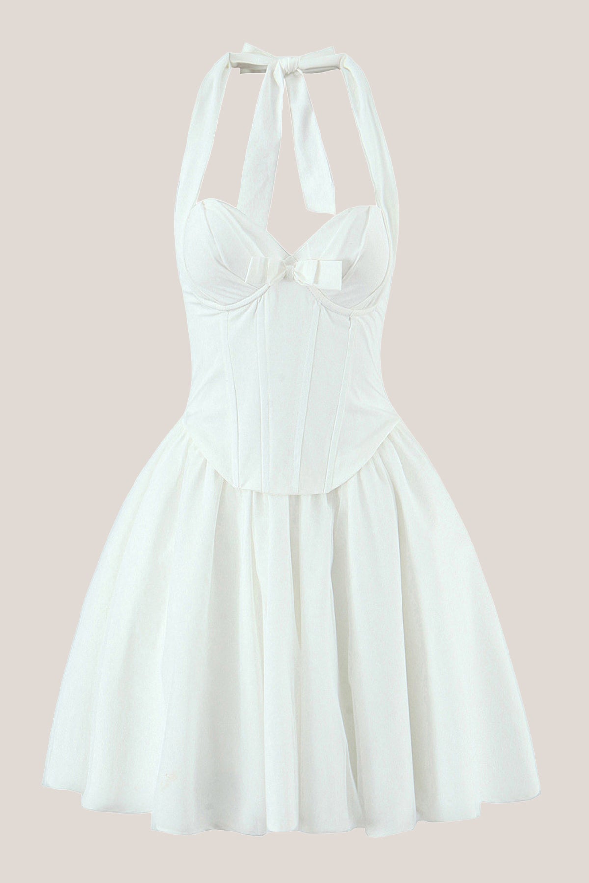 Robe blanche courte coupe trapèze à col licou avec corset - Harana