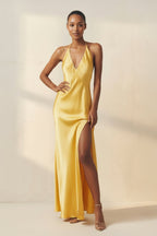 Robe longue jaune dos nu avec fente - Harana