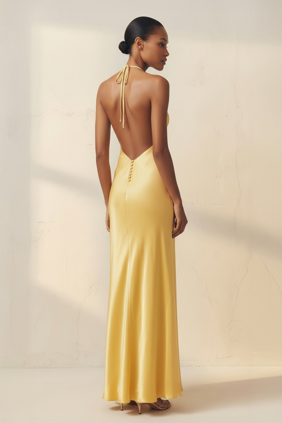 Robe longue jaune dos nu avec fente - Harana