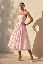 Robe midi rose en tulle dos nu avec nœud - Harana