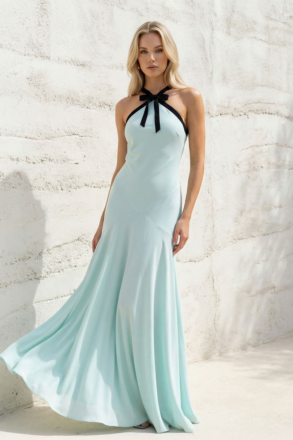 Robe longue aqua dos nu avec nœud - Harana
