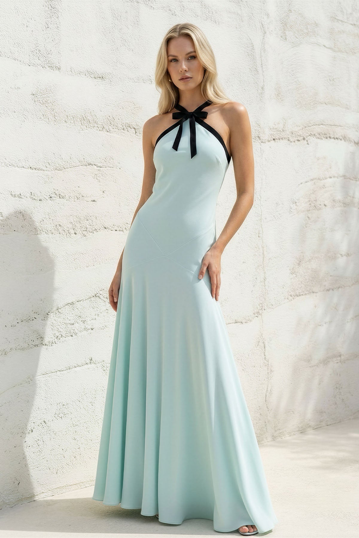 Robe longue aqua dos nu avec nœud - Harana
