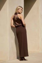 Robe longue marron dos nu - Harana