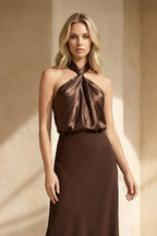 Robe longue marron dos nu - Harana