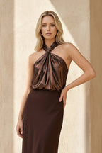 Robe longue marron dos nu - Harana