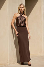 Robe longue marron dos nu - Harana
