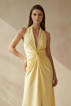 Robe longue jaune dos nu avec fente - Harana