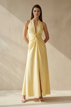 Robe longue jaune dos nu avec fente - Harana