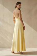Robe longue jaune dos nu avec fente - Harana