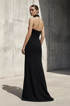 Robe longue noir dos nu avec fente - Harana