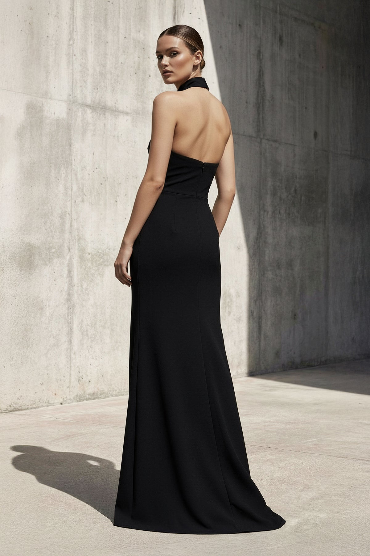 Robe longue noir dos nu avec fente - Harana