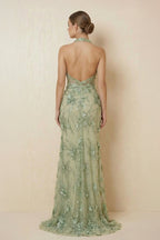Robe longue vert sauge coupe sirène dos nu - Harana
