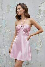 Robe courte rose dos nu avec nœud - Harana