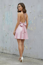 Robe courte rose dos nu avec nœud - Harana