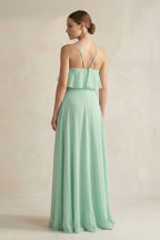 Robe demoiselle d’honneur pale pistachio longue dos nu sans manches effet drapé - Harana