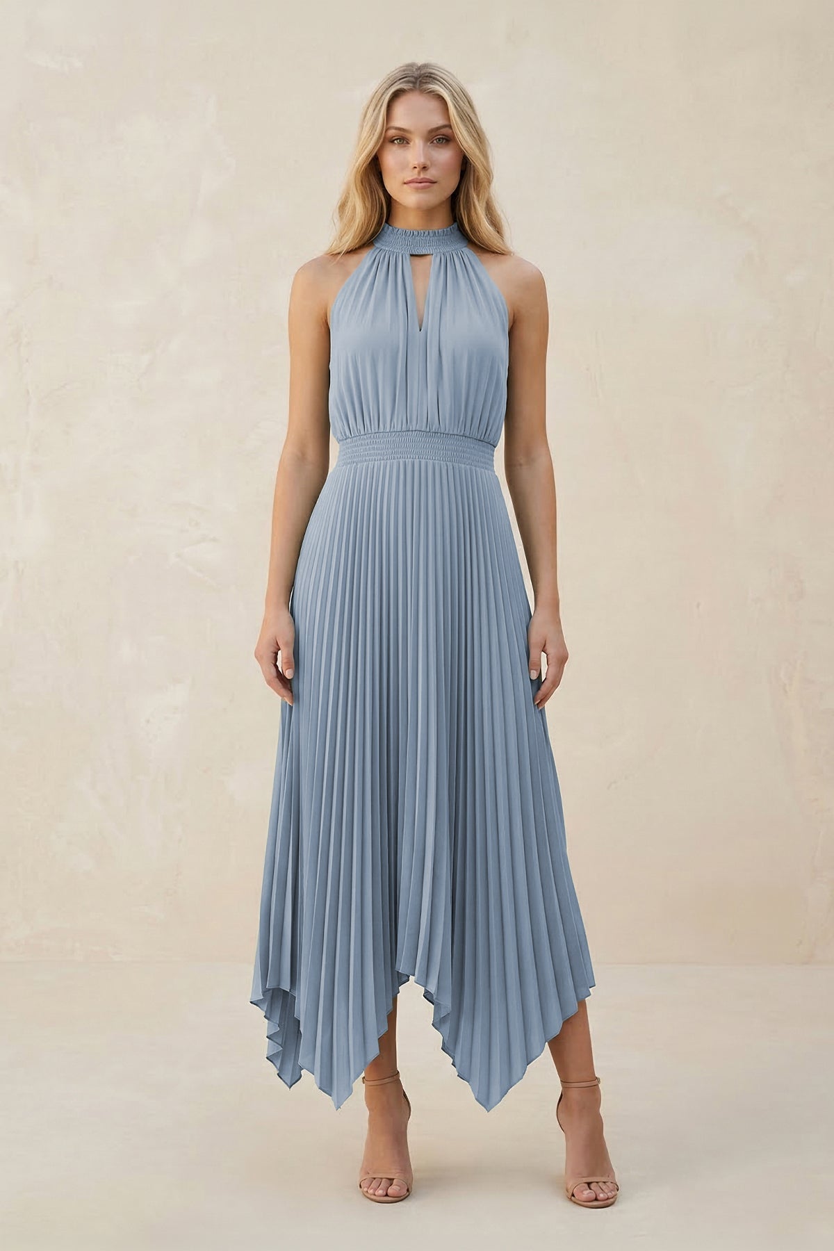 Robe demoiselle d’honneur twilight midi dos nu sans manches plissée - Harana