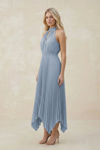 Robe demoiselle d’honneur twilight midi dos nu sans manches plissée - Harana