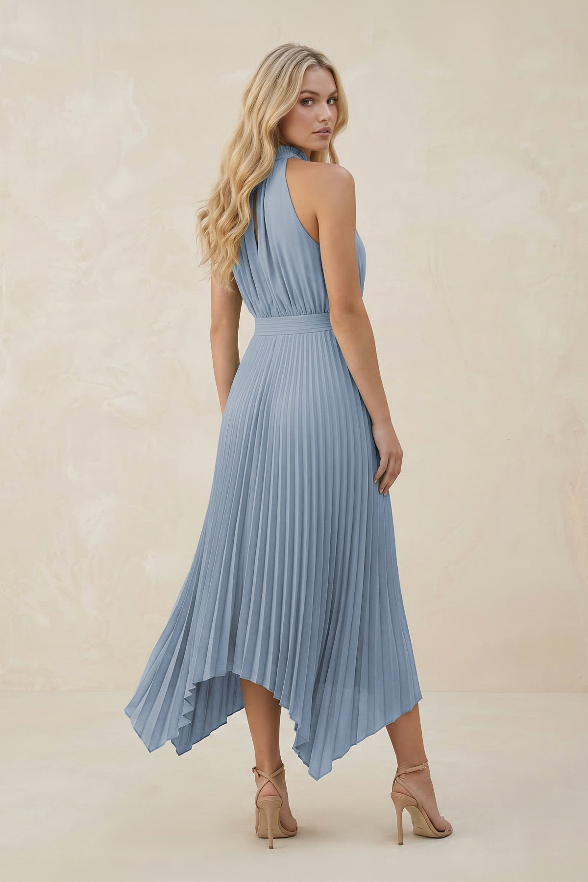 Robe demoiselle d’honneur twilight midi dos nu sans manches plissée - Harana