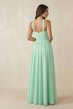 Robe demoiselle d’honneur pale pistachio longue dos nu sans manches avec fente - Harana