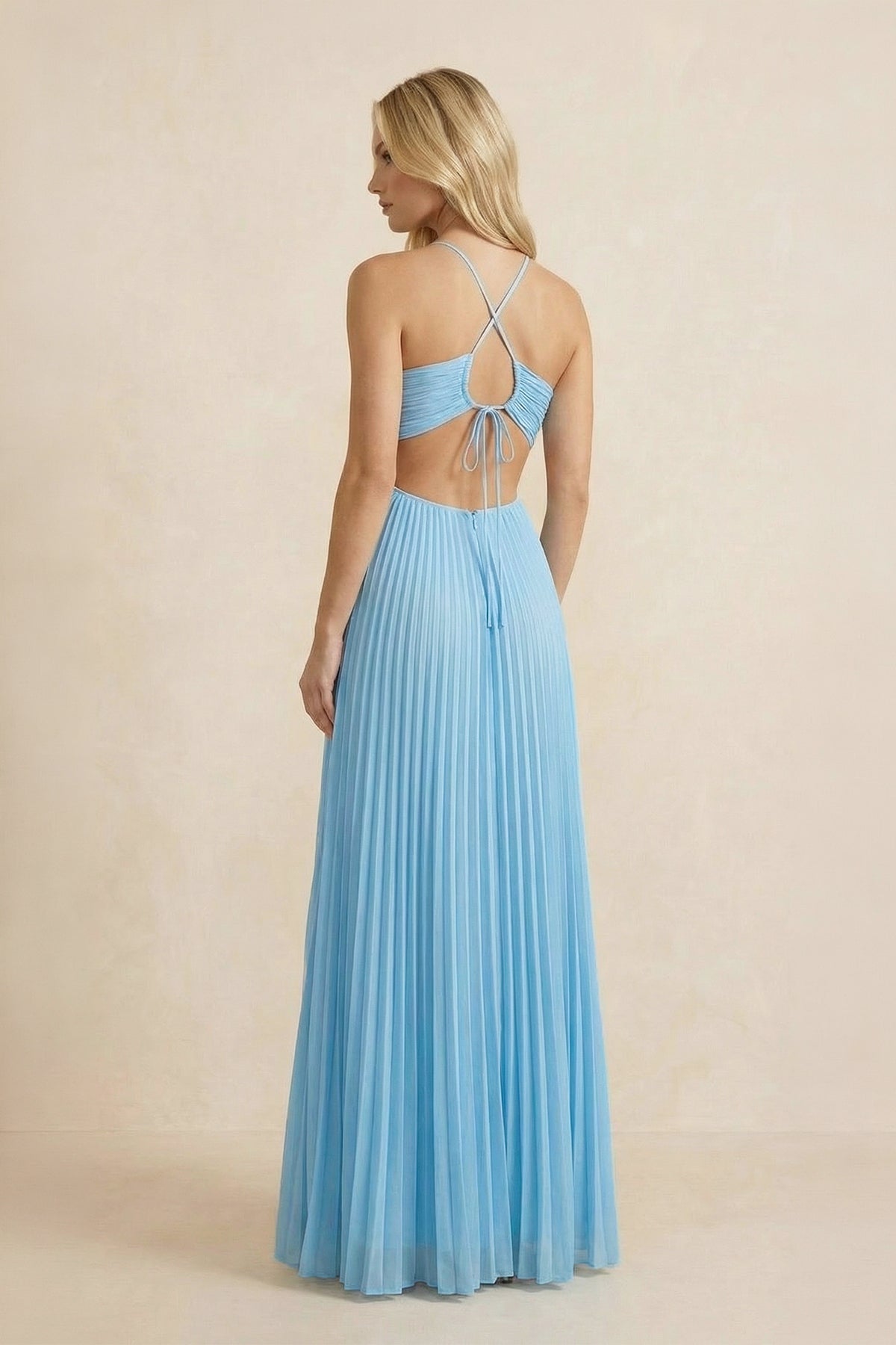 Robe longue dos nu plissée - Harana