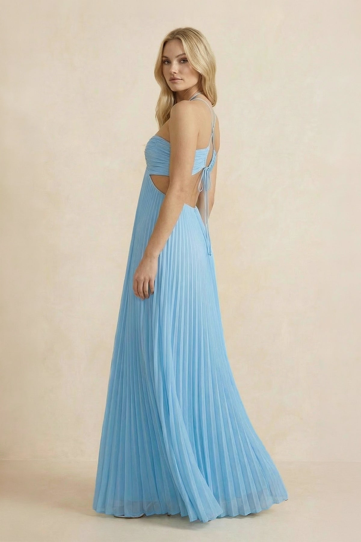 Robe longue dos nu plissée - Harana