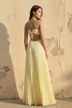 Robe longue dos nu plissée - Harana