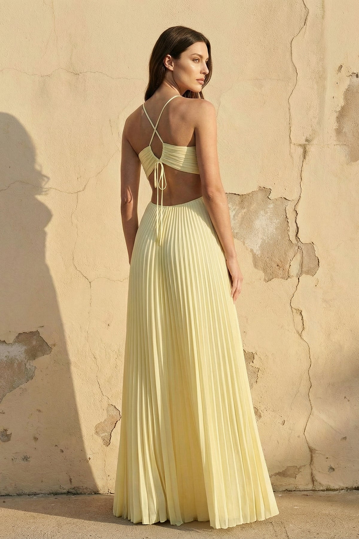 Robe longue dos nu plissée - Harana