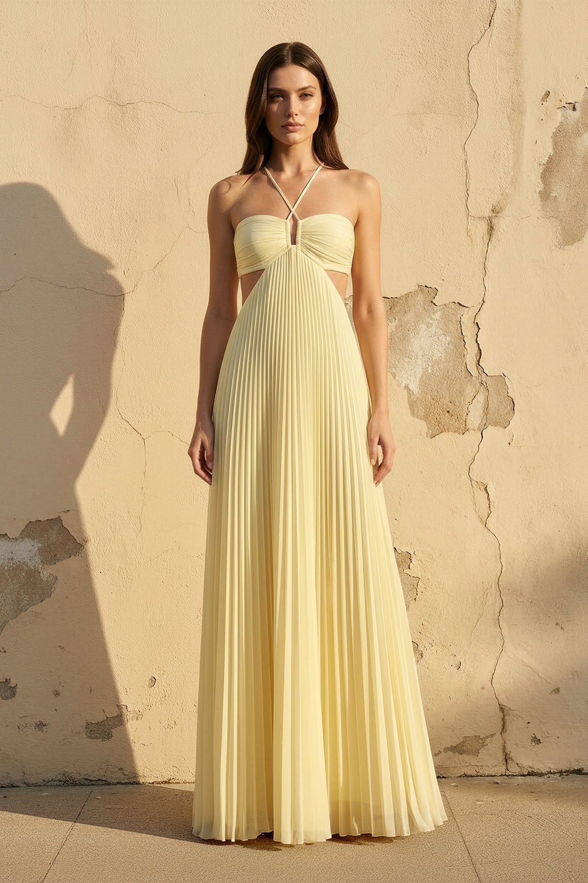 Robe longue dos nu plissée - Harana