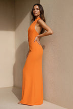 Robe longue orange dos nu effet drapé - Harana