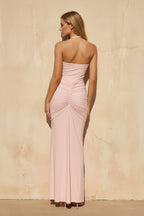 Robe longue rose dos nu effet drapé - Harana