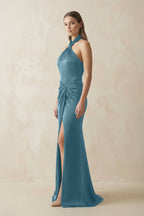 Robe demoiselle d’honneur twilight longue dos nu sans manches froncée - Harana