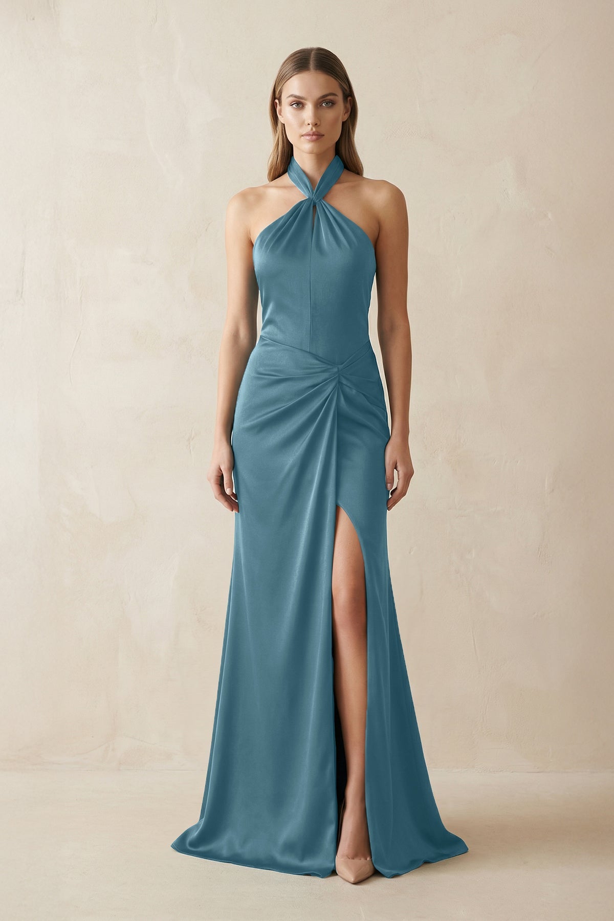 Robe demoiselle d’honneur twilight longue dos nu sans manches froncée - Harana
