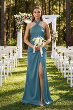 Robe demoiselle d’honneur twilight longue dos nu sans manches froncée - Harana