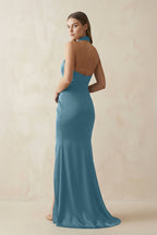Robe demoiselle d’honneur twilight longue dos nu sans manches froncée - Harana