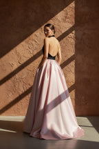 Robe longue black & pink satinée dos nu - Harana
