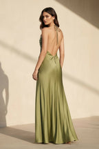 Robe longue olive pailletée dos nu avec fente - Harana