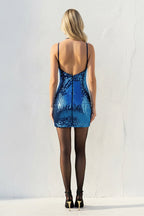 Robe courte bleu roi pailletée dos nu - Harana