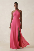 Robe demoiselle d’honneur fuchsia longue dos nu sans manches avec fente - Harana