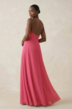 Robe demoiselle d’honneur fuchsia longue dos nu sans manches avec fente - Harana
