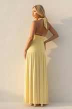 Robe longue jaune dos nu effet drapé - Harana