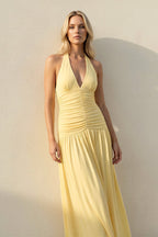 Robe longue jaune dos nu effet drapé - Harana