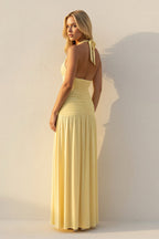 Robe longue jaune dos nu effet drapé - Harana