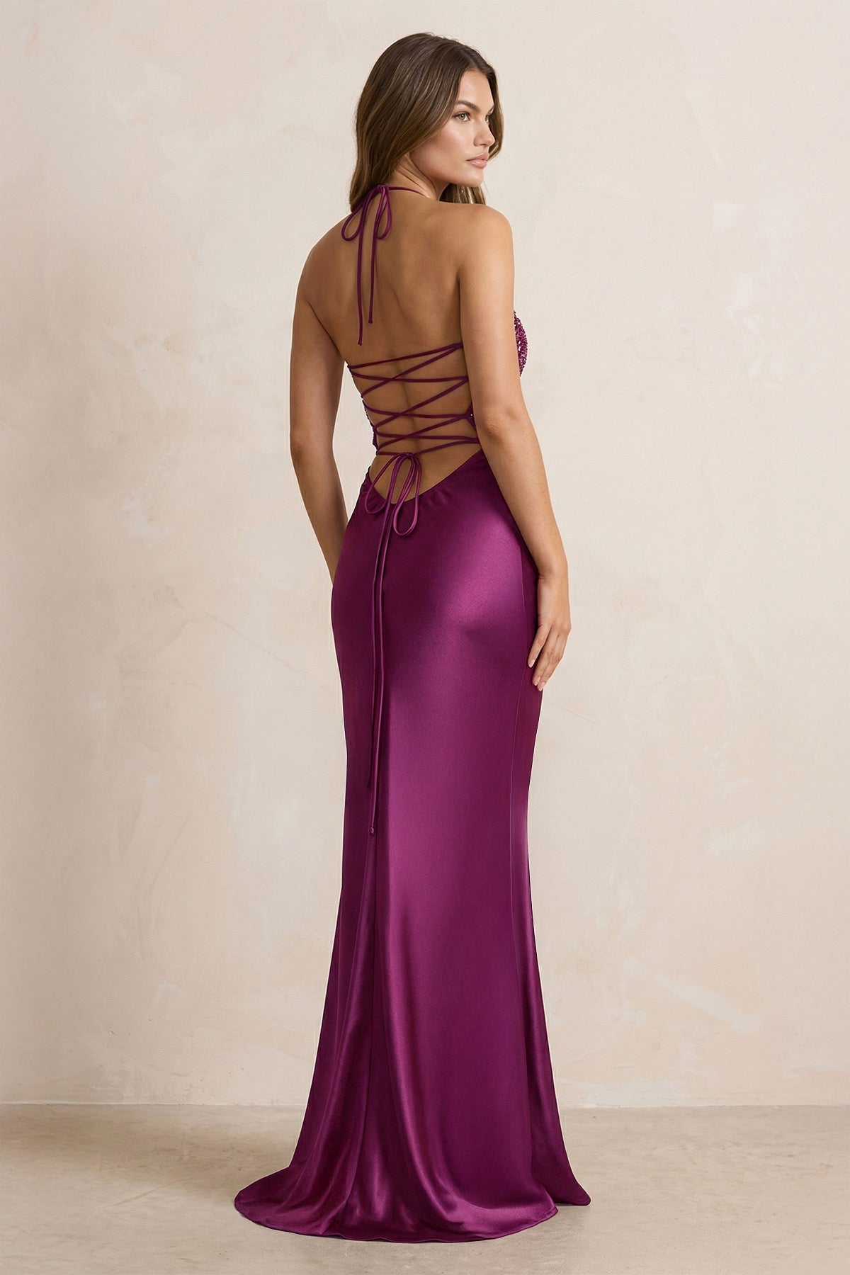 Robe longue satinée dos nu - Harana