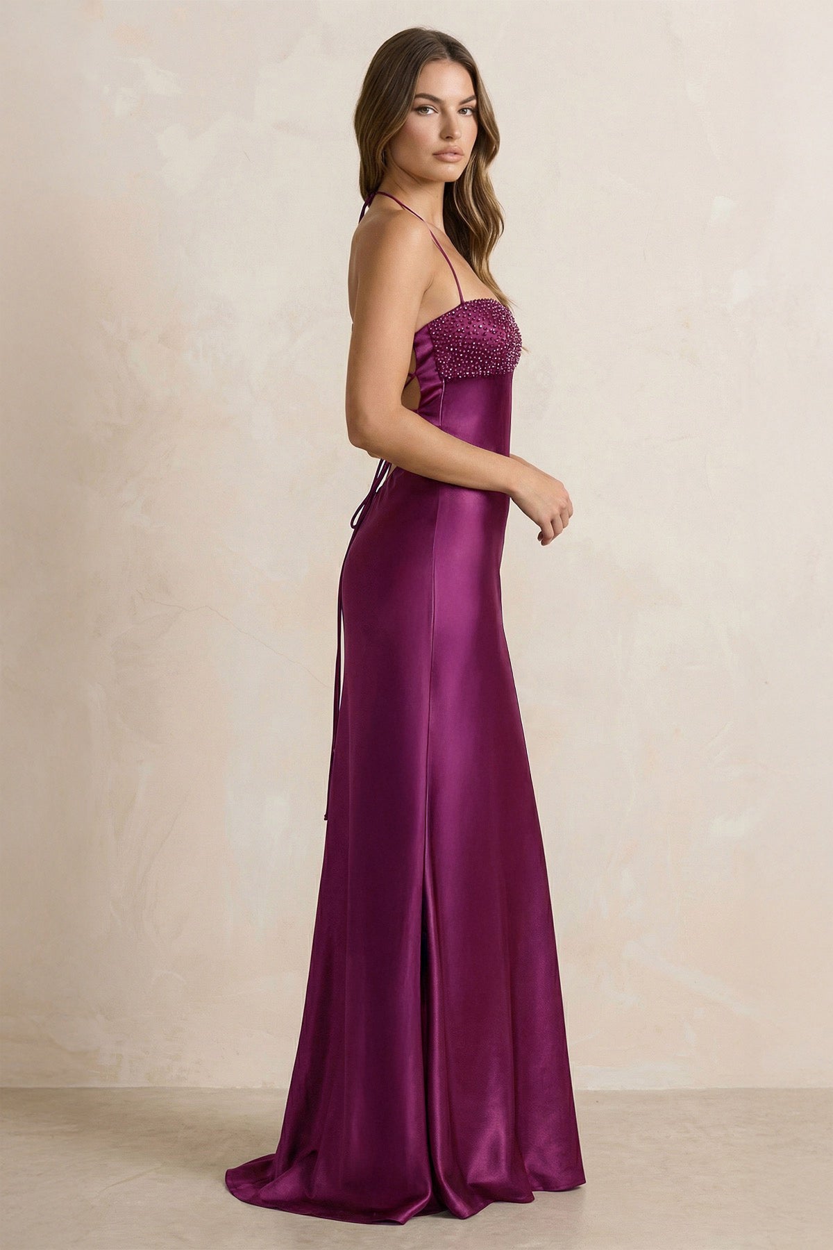 Robe longue satinée dos nu - Harana