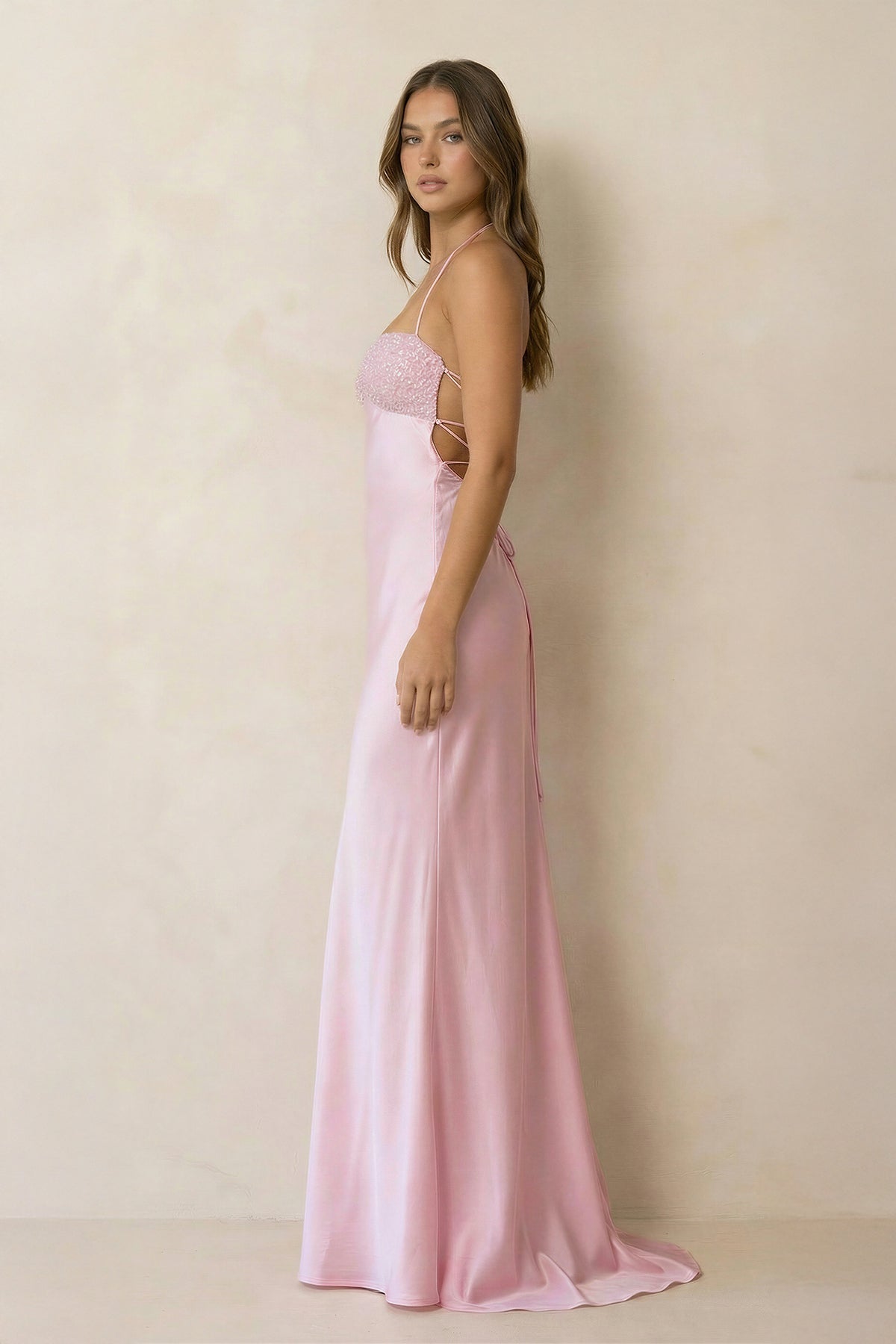 Robe longue satinée dos nu - Harana
