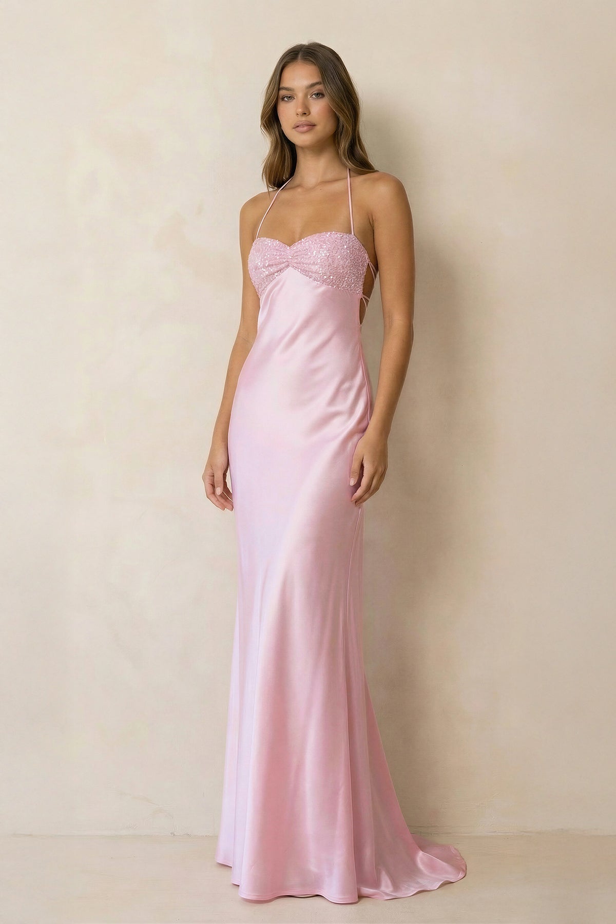 Robe longue satinée dos nu - Harana