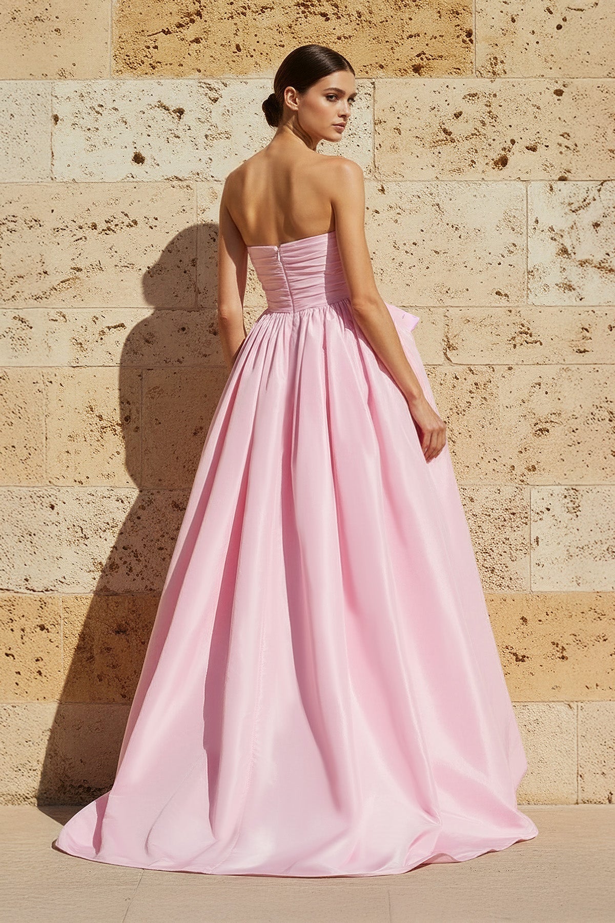 Robe longue rose bustier effet drapé - Harana