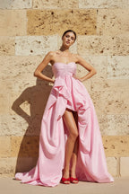 Robe longue rose bustier effet drapé - Harana