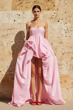 Robe longue rose bustier effet drapé - Harana
